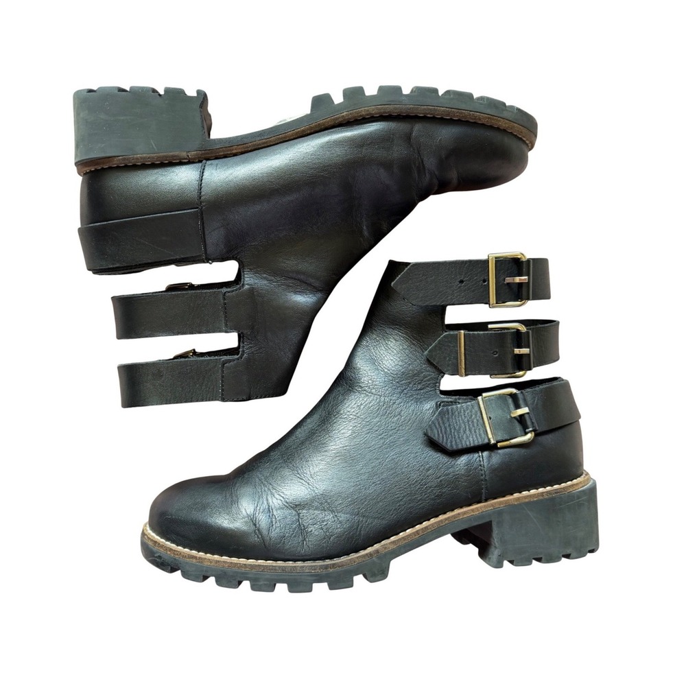 Miista Black Triple-Buckle Lug Sole Moto Boots